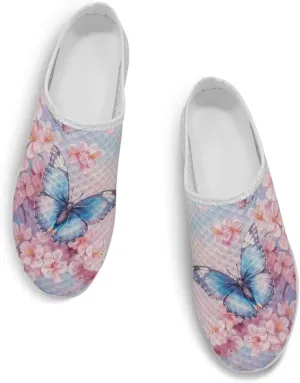 Howilath Butterfly & Dragonfly Mule Tennis Shoes for Women Anti-Slip Mule Sneakers Slip on Tennis Shoes Casual Loafers