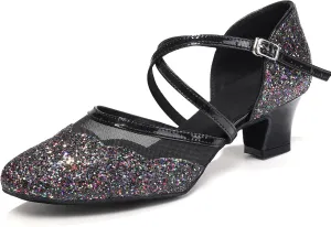 HROYL Closed Toe Ballroom Dance Shoes Women Ankle Strap Sequin Latin Salsa Tango Wedding Dance Shoes,Model YCL267