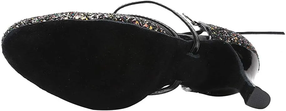 HROYL Closed Toe Ballroom Dance Shoes Women Ankle Strap Sequin Latin Salsa Tango Wedding Dance Shoes,Model YCL267