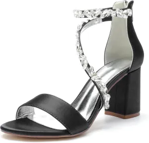 Hyinlays Women's Crystal Block Heels Wedding Shoes for Bride High Heel Formal Party Pumps Shoes for Prom Party