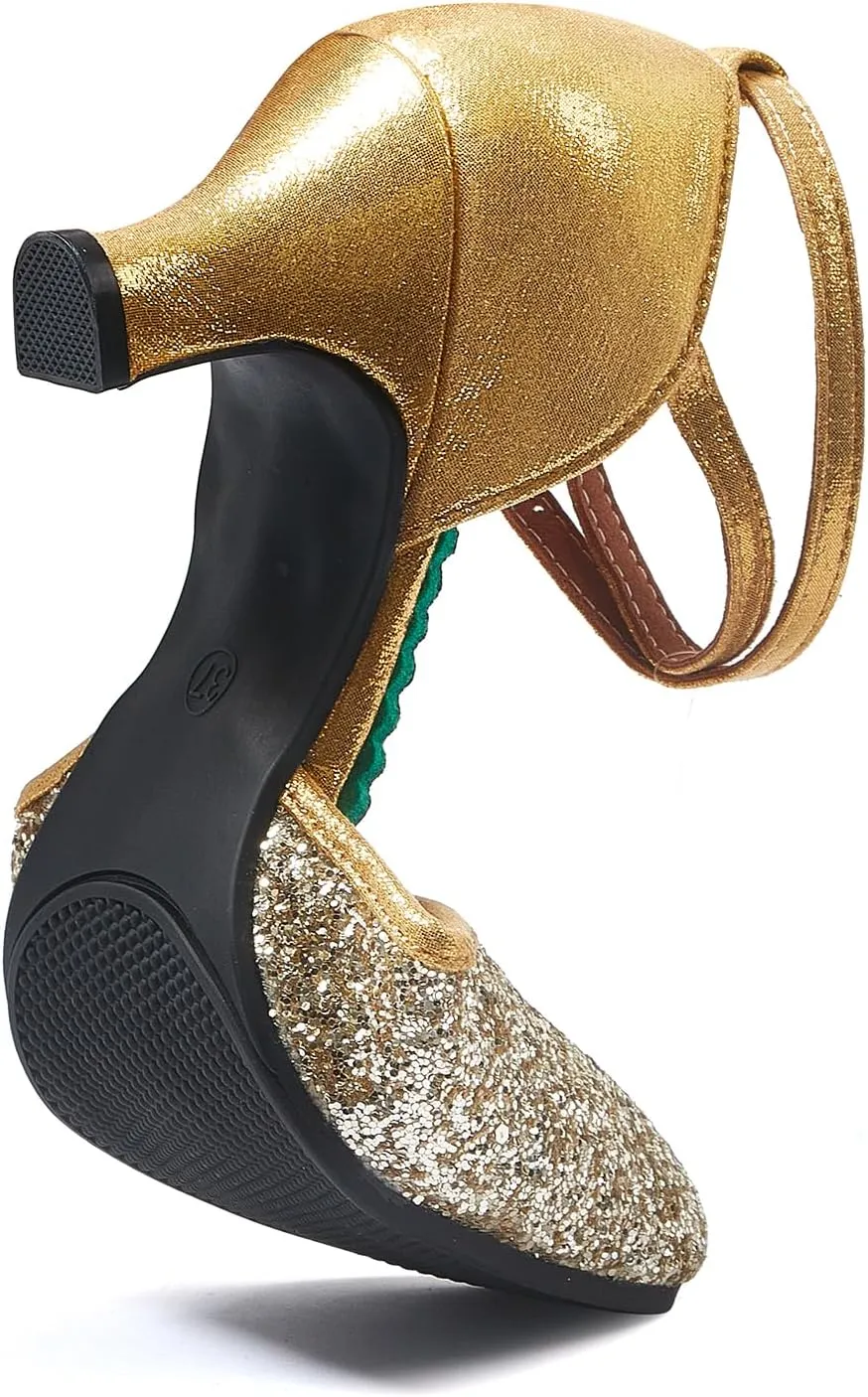 iCKER Womens Latin Dance Shoes Heeled Ballroom Salsa Tango Party Sequin Dance Shoes