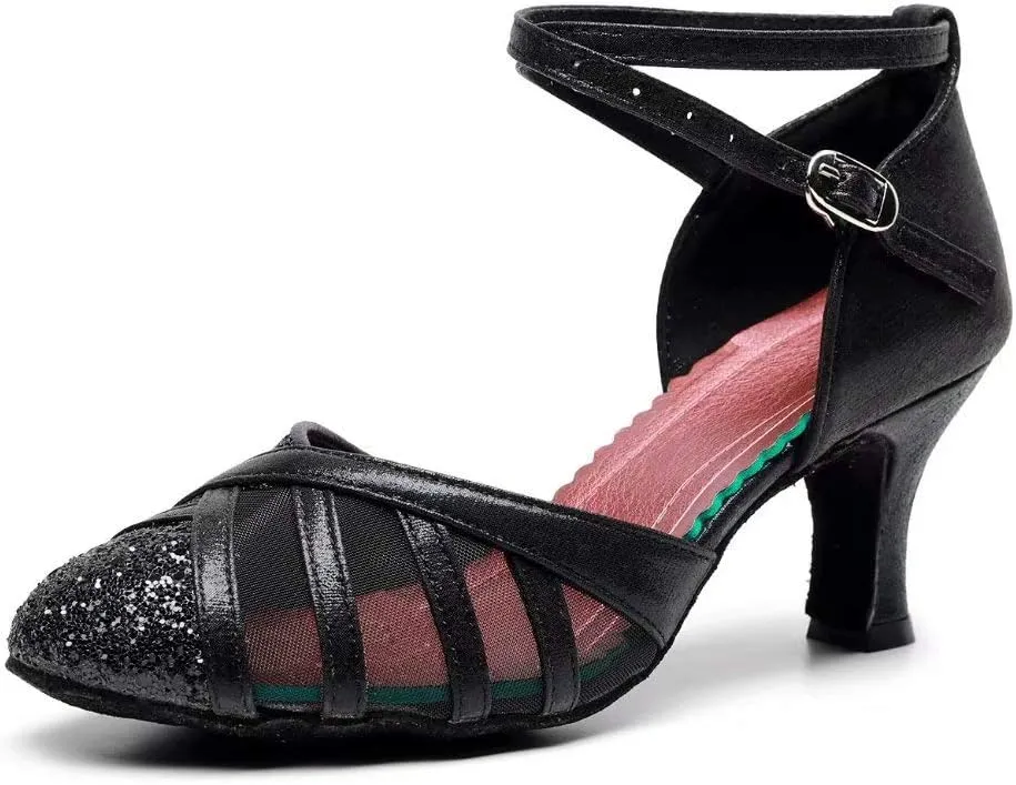 iCKER Womens Latin Dance Shoes Heeled Ballroom Salsa Tango Party Sequin Dance Shoes