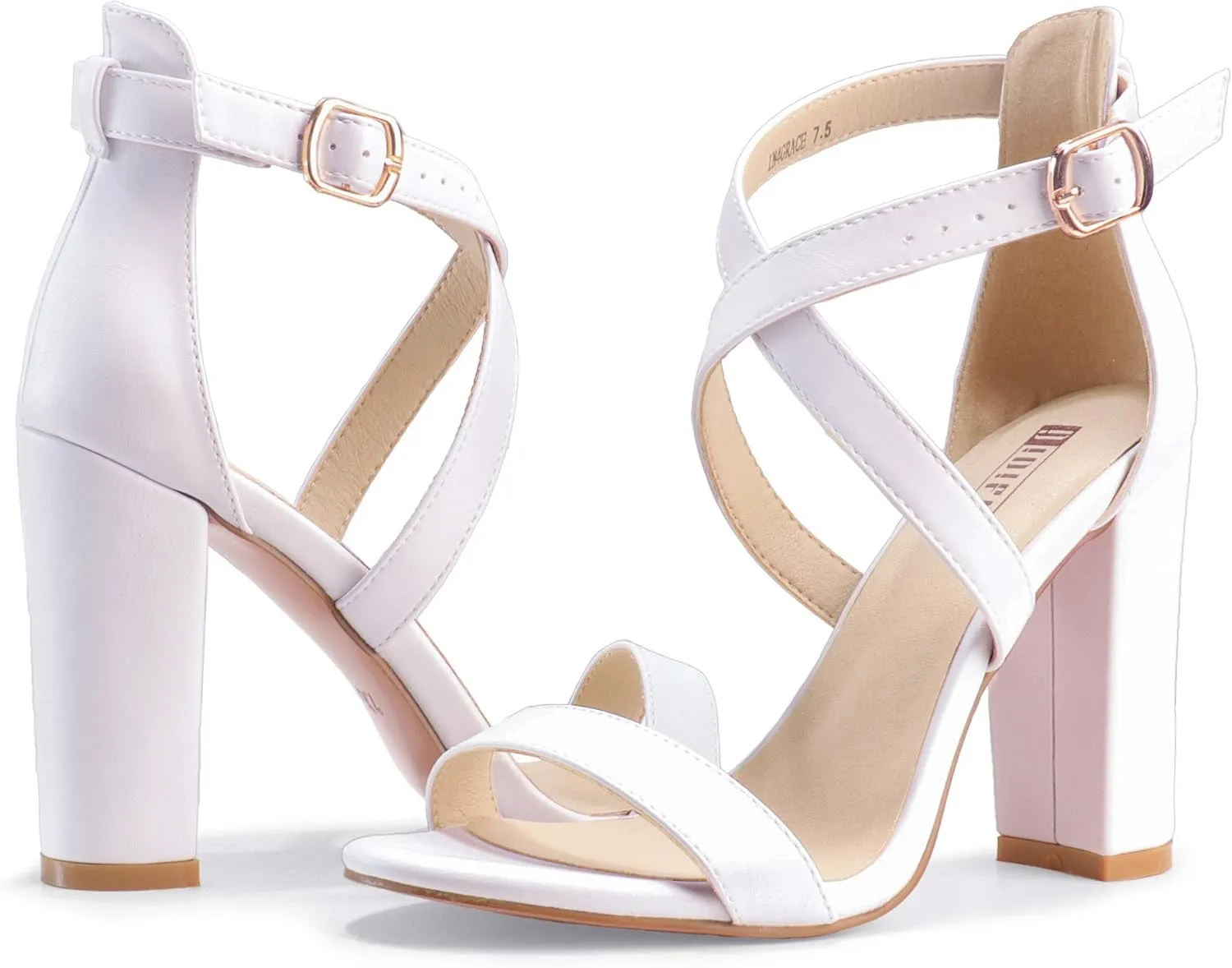 IDIFU Women's Chunky High Heel Sandal Strappy Open Toe Ankle Strap Dress Shoes for Women Bridesmaid Ladies in Wedding Bridal Evening Homecoming Prom