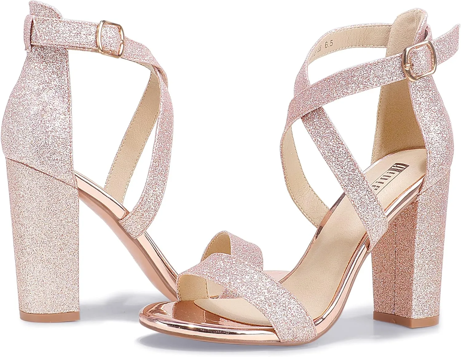 IDIFU Women's Chunky High Heel Sandal Strappy Open Toe Ankle Strap Dress Shoes for Women Bridesmaid Ladies in Wedding Bridal Evening Homecoming Prom