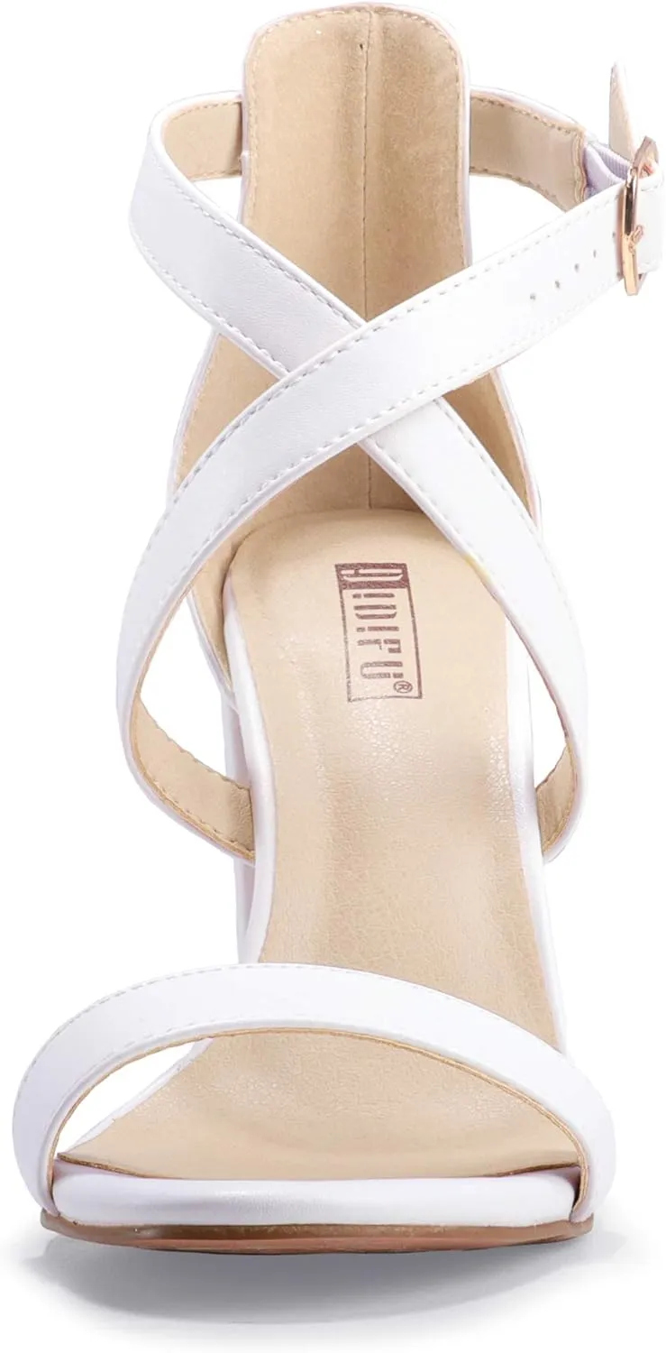 IDIFU Women's Chunky High Heel Sandal Strappy Open Toe Ankle Strap Dress Shoes for Women Bridesmaid Ladies in Wedding Bridal Evening Homecoming Prom
