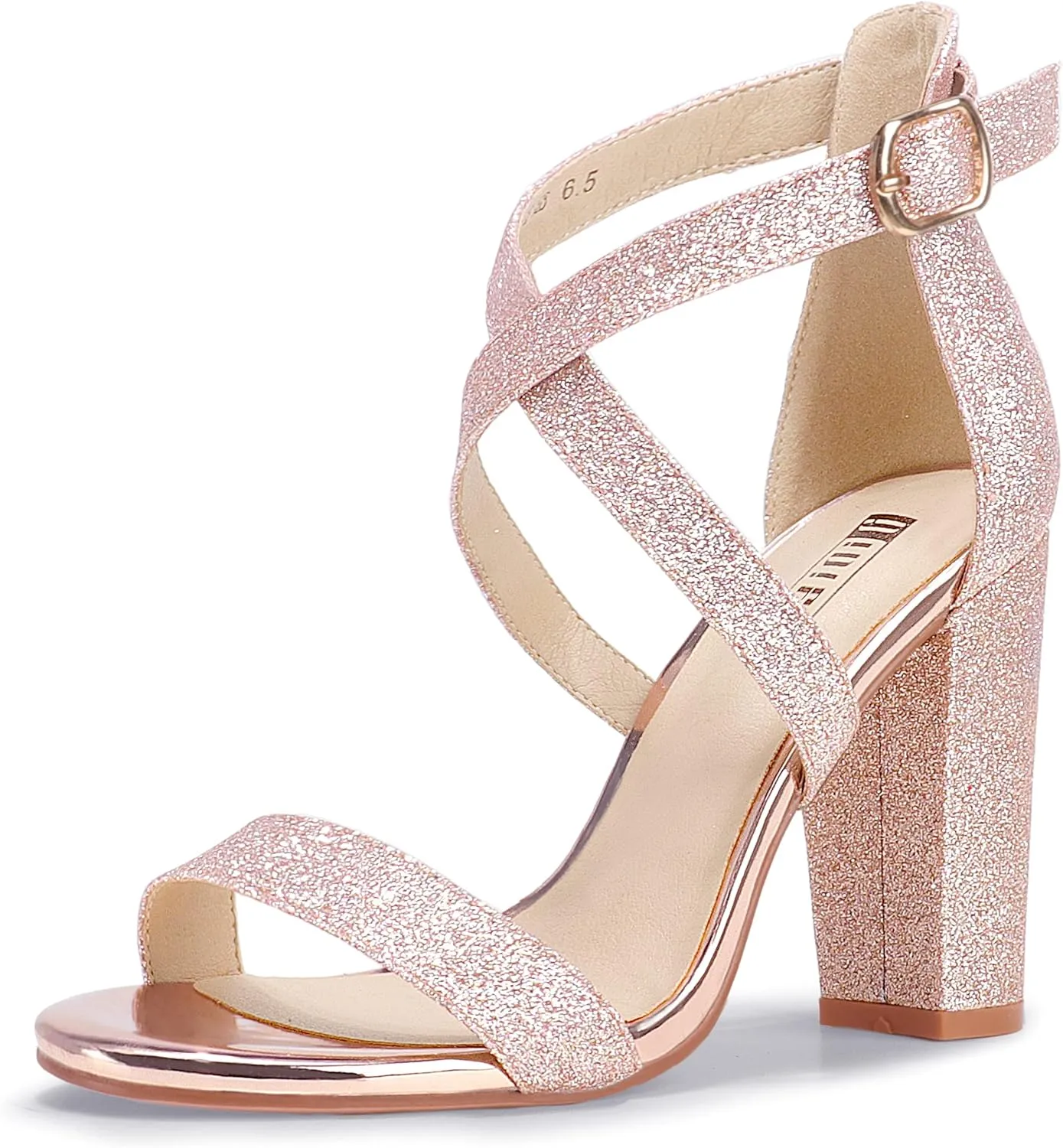IDIFU Women's Chunky High Heel Sandal Strappy Open Toe Ankle Strap Dress Shoes for Women Bridesmaid Ladies in Wedding Bridal Evening Homecoming Prom