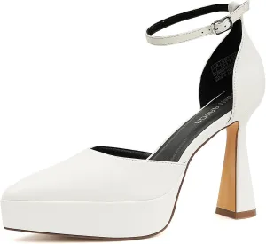 JENN ARDOR Womens High Heels Chunky Block Platform Pumps Pointed Closed Toe Ankle Strap Dressy Sandals for Women Comfortable Sexy Weddings Parties 4.5inch Shoes