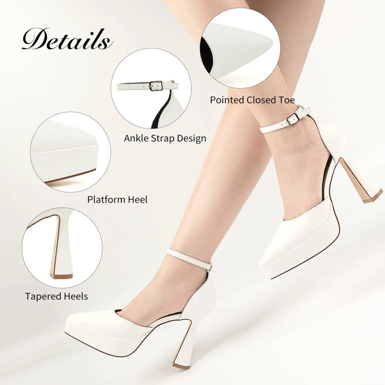 JENN ARDOR Womens High Heels Chunky Block Platform Pumps Pointed Closed Toe Ankle Strap Dressy Sandals for Women Comfortable Sexy Weddings Parties 4.5inch Shoes