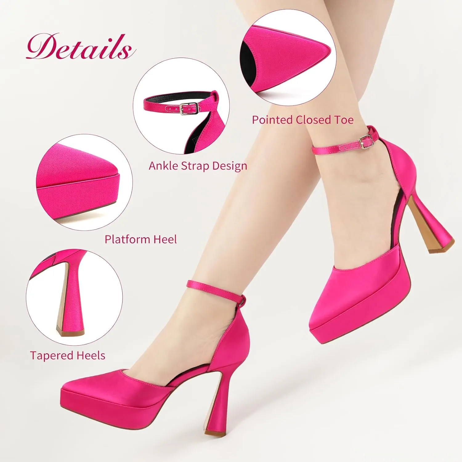 JENN ARDOR Womens High Heels Chunky Block Platform Pumps Pointed Closed Toe Ankle Strap Dressy Sandals for Women Comfortable Sexy Weddings Parties 4.5inch Shoes