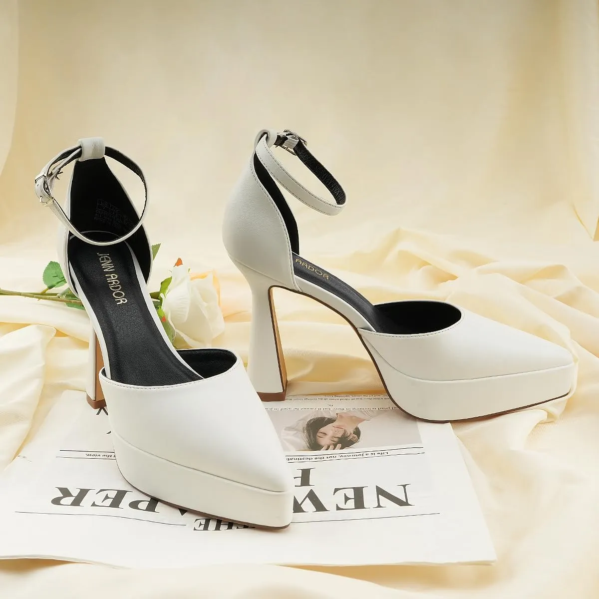 JENN ARDOR Womens High Heels Chunky Block Platform Pumps Pointed Closed Toe Ankle Strap Dressy Sandals for Women Comfortable Sexy Weddings Parties 4.5inch Shoes