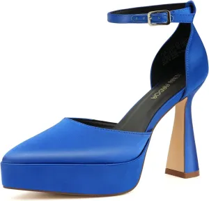 JENN ARDOR Womens High Heels Chunky Block Platform Pumps Pointed Closed Toe Ankle Strap Dressy Sandals for Women Comfortable Sexy Weddings Parties 4.5inch Shoes