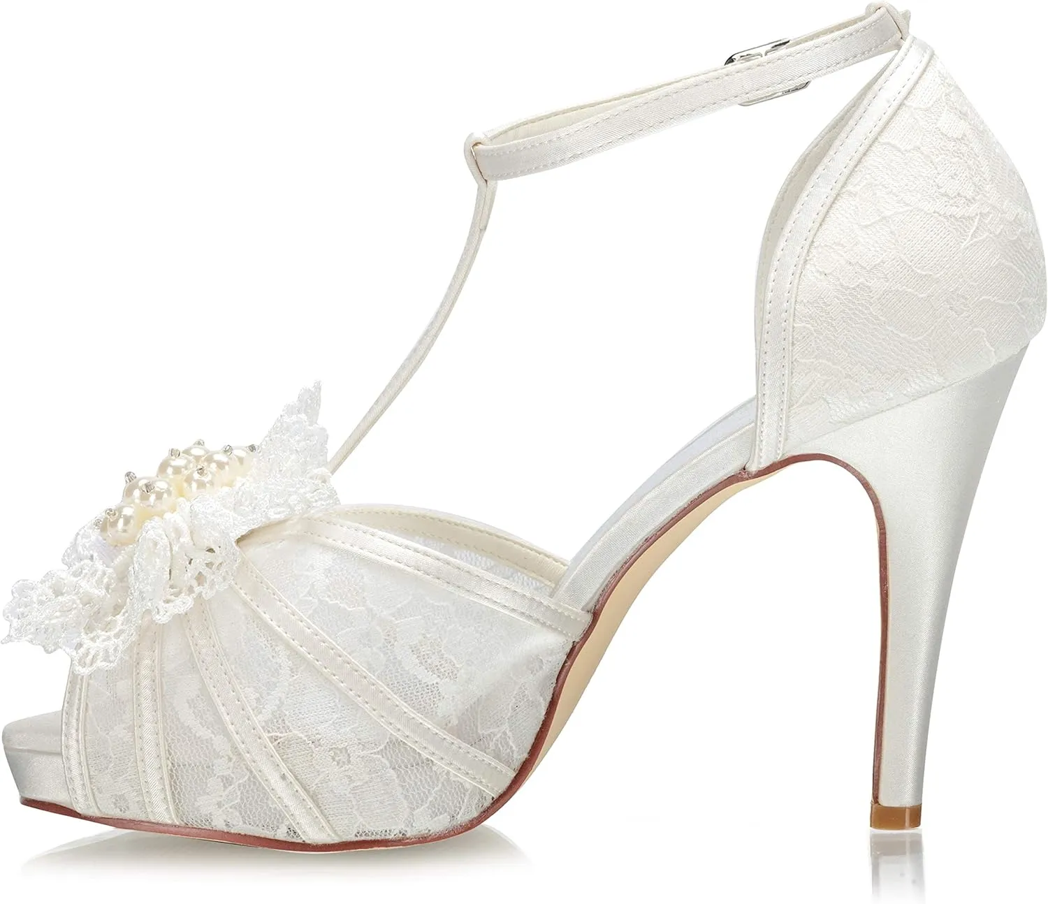 JIAJIA 154813 Women's Bridal Shoes Peep Toe 4.1'' High Heel Lace Satin Pumps Flower Wedding Shoes