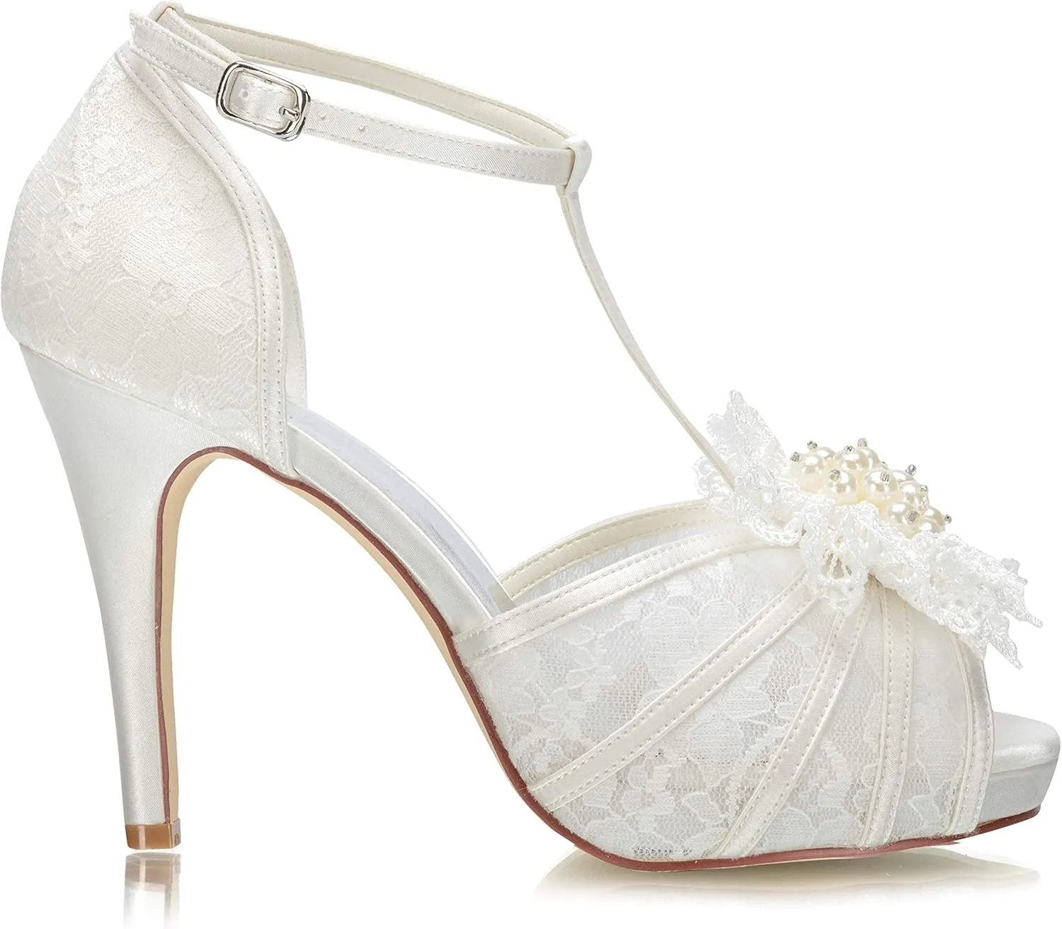 JIAJIA 154813 Women's Bridal Shoes Peep Toe 4.1'' High Heel Lace Satin Pumps Flower Wedding Shoes