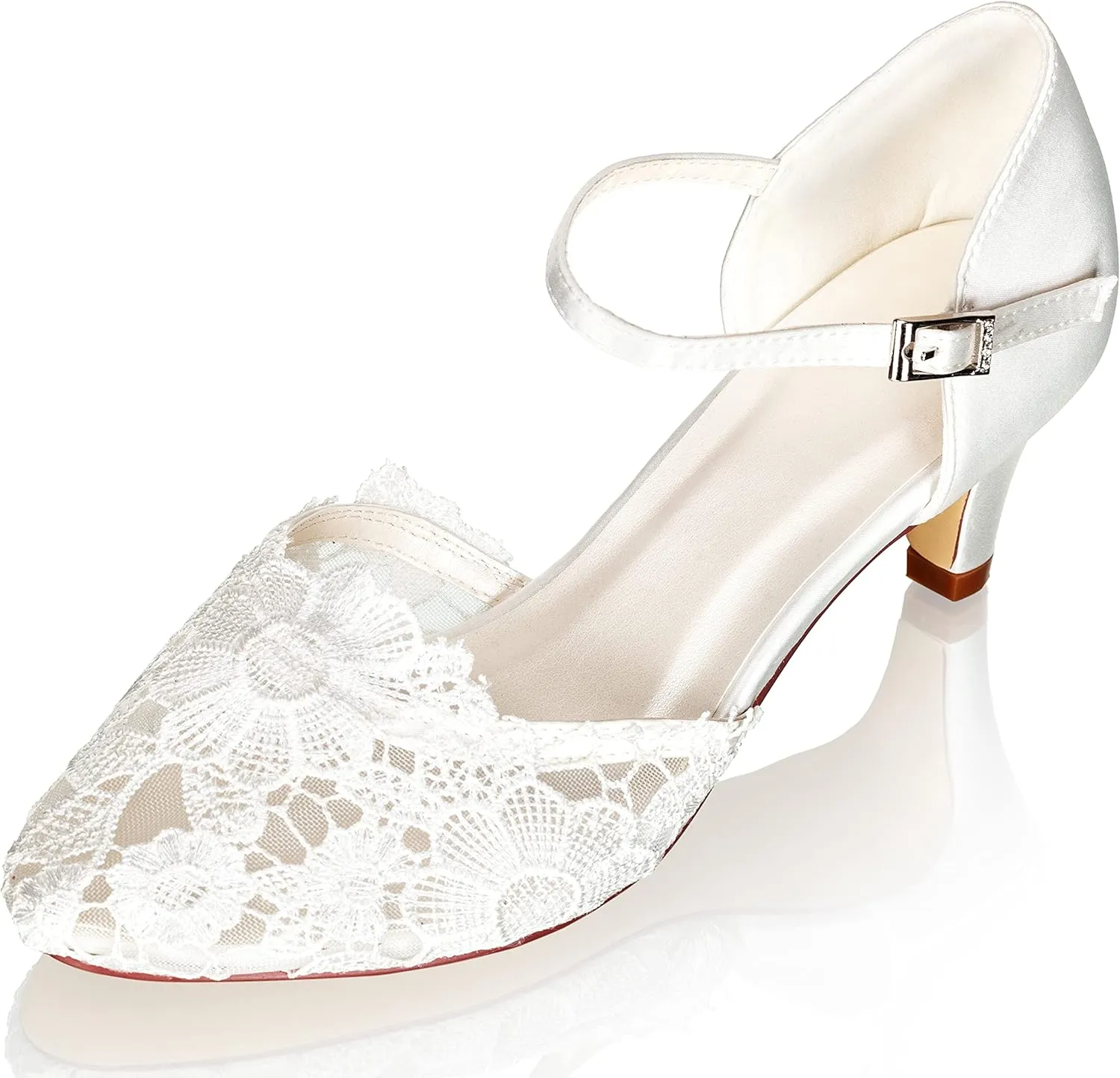 JIAJIA 45310 Women's Bridal Shoes Closed Toe 2.4" Mid Heel Lace Satin Pumps Satin Flower Hollow Out Wedding Shoes