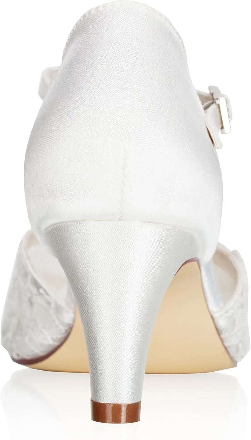 JIAJIA 45310 Women's Bridal Shoes Closed Toe 2.4" Mid Heel Lace Satin Pumps Satin Flower Hollow Out Wedding Shoes