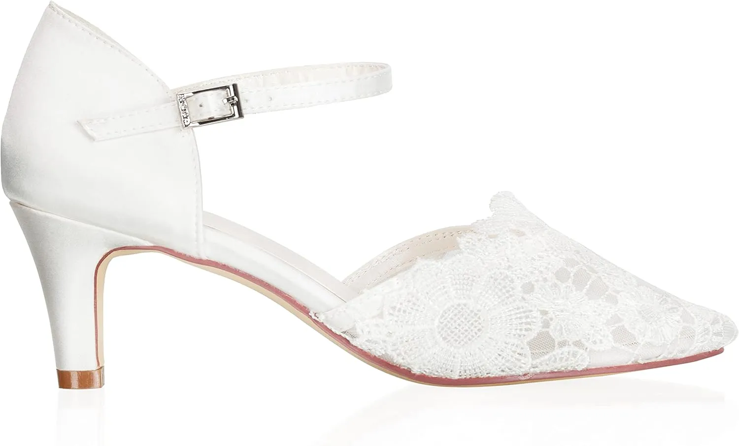JIAJIA 45310 Women's Bridal Shoes Closed Toe 2.4" Mid Heel Lace Satin Pumps Satin Flower Hollow Out Wedding Shoes