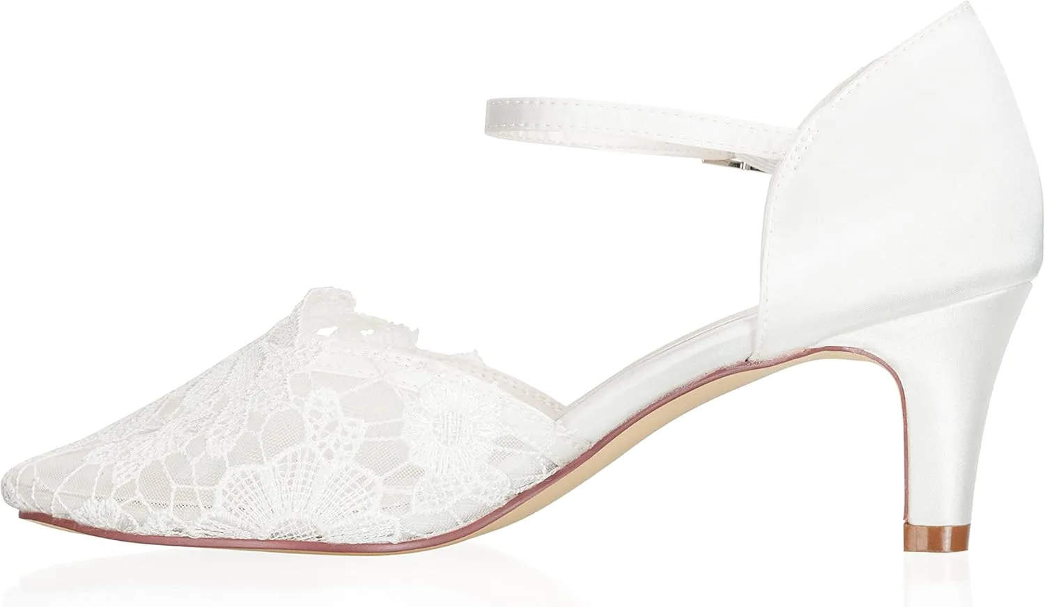 JIAJIA 45310 Women's Bridal Shoes Closed Toe 2.4" Mid Heel Lace Satin Pumps Satin Flower Hollow Out Wedding Shoes