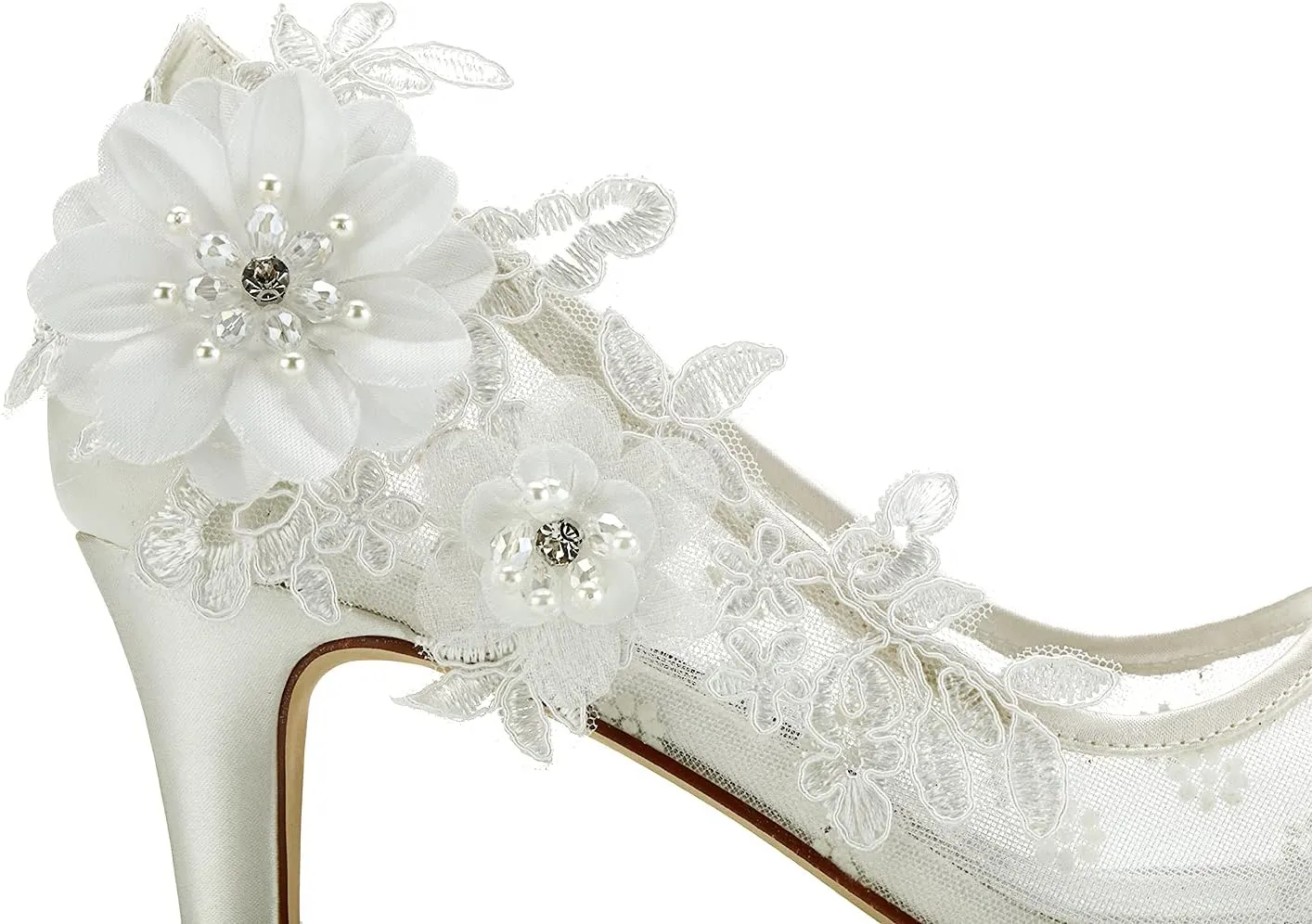 JIAJIA 4537 Women's Bridal Shoes Cap-Toe 2.4" Stiletto Heel Lace Satin Pumps Satin Flower Net Yarn Wedding Shoes