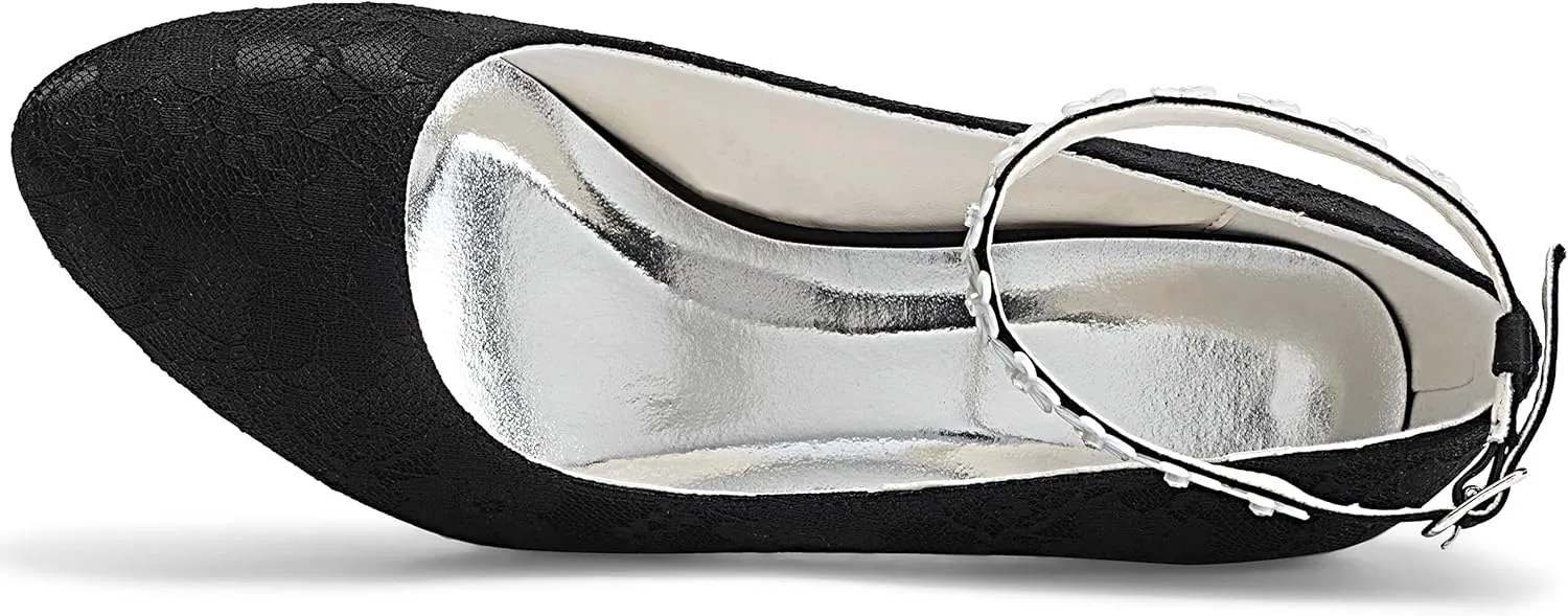 JIAJIA 62311A Women's Bridal Shoes Closed Toe 2.7" Chunky Heel Lace Satin Pumps Satin Flower Wedding Shoes