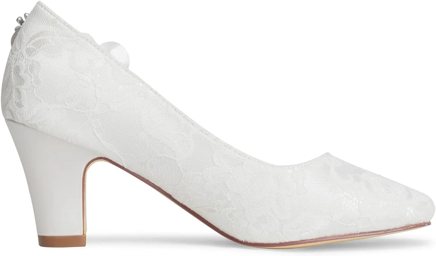 JIAJIA 62315 Women's Bridal Shoes Closed Toe 2.7" Chunky Heel Lace Satin Pumps Satin Flowers Wedding Shoes