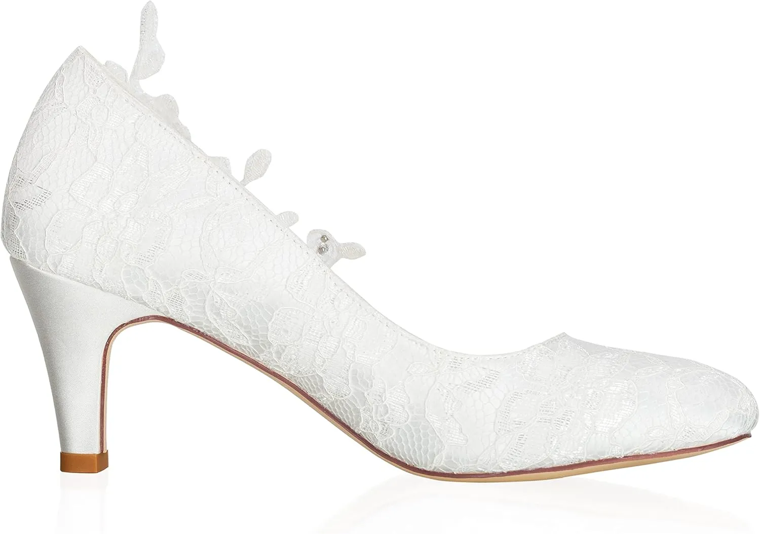 JIAJIA 62375 Women's Bridal Shoes Closed Toe 2.6'' Cone Mid Heel Lace Satin Flower Pumps Wedding Shoes