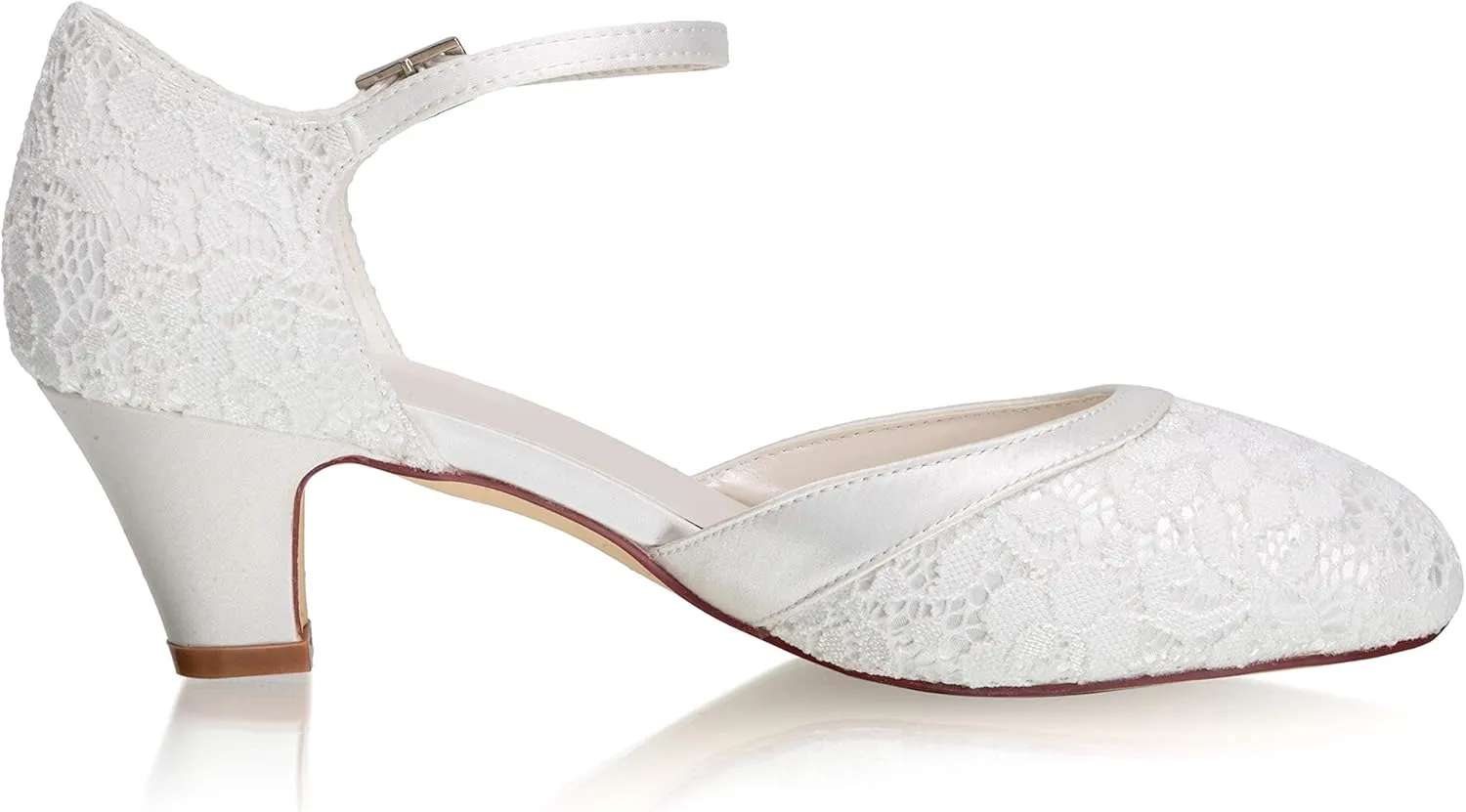 JIAJIA 8963 Women's Memory Foam Bridal Shoes Closed Toe 1.9'' Block Low Heel Lace Satin Pumps Wedding Shoes