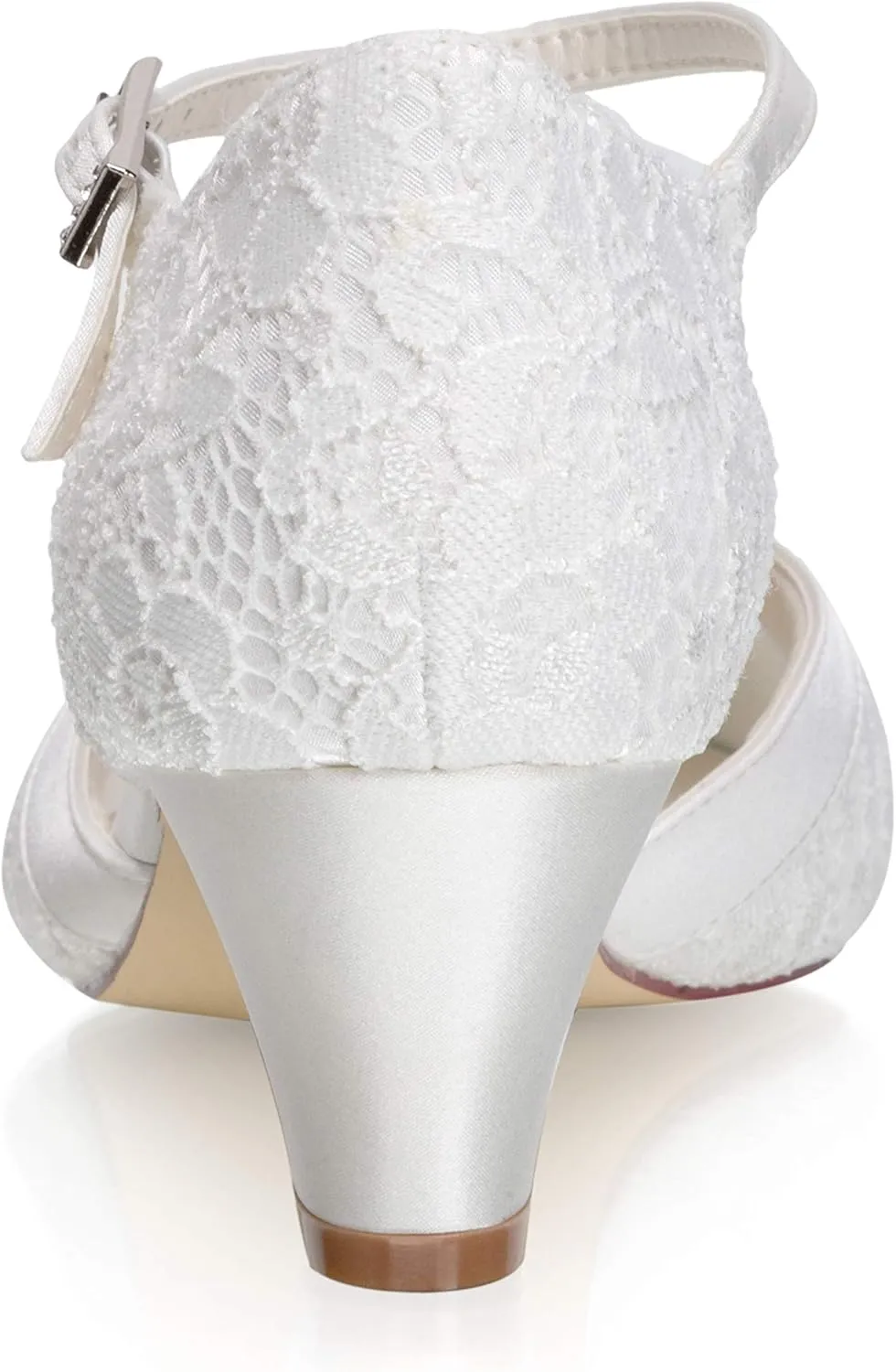 JIAJIA 8963 Women's Memory Foam Bridal Shoes Closed Toe 1.9'' Block Low Heel Lace Satin Pumps Wedding Shoes