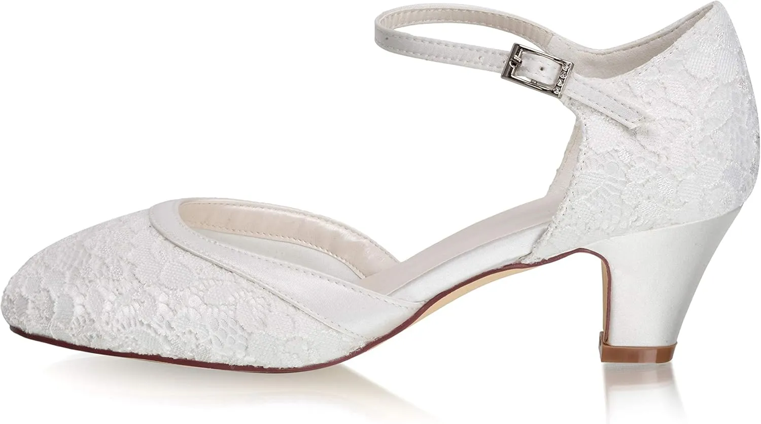 JIAJIA 8963 Women's Memory Foam Bridal Shoes Closed Toe 1.9'' Block Low Heel Lace Satin Pumps Wedding Shoes