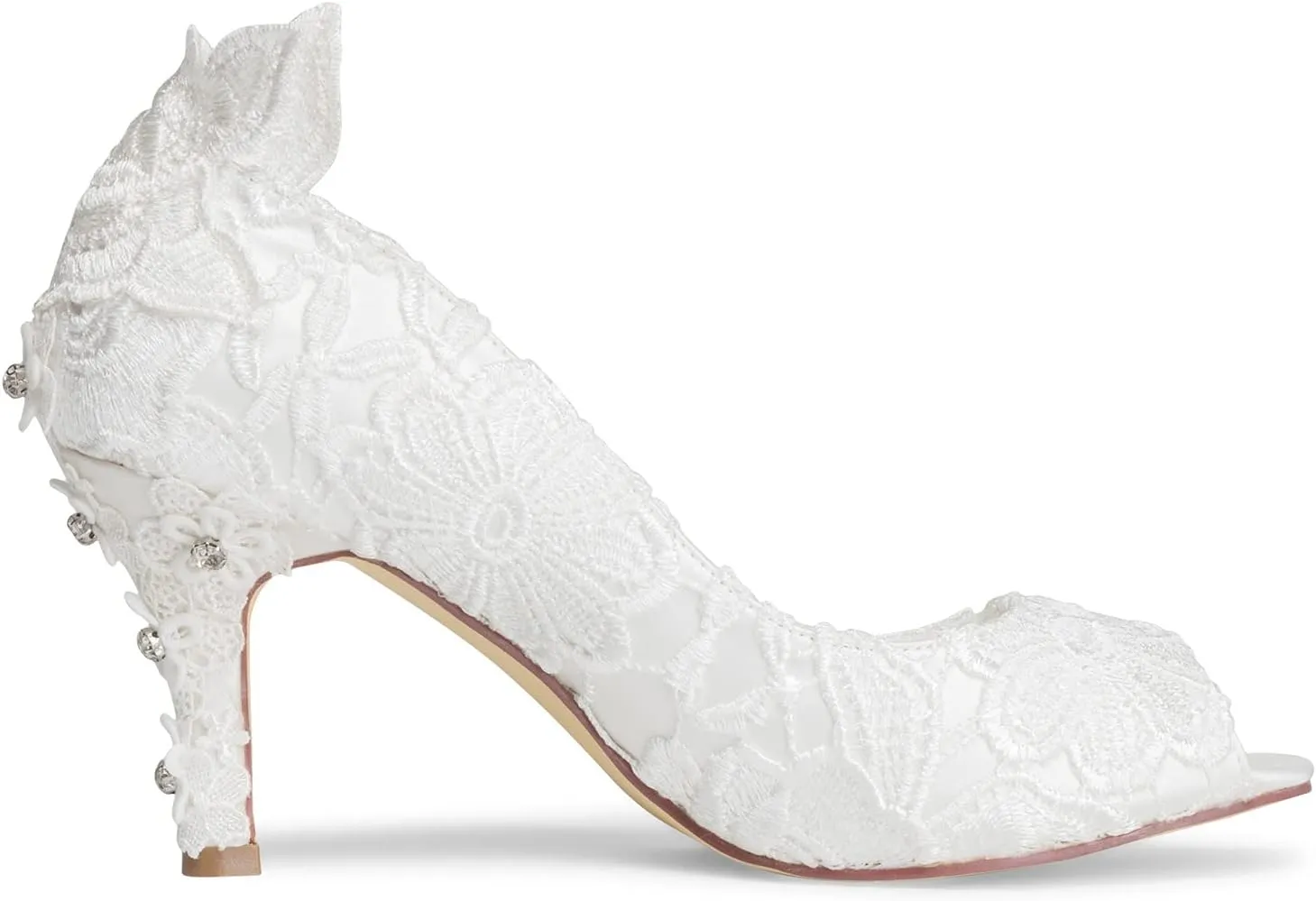 JIAJIA A31B64 Women's Bridal Shoes Peep Toe 3.14" Stiletto Heel Lace Satin Pumps Rhinestone Wedding Shoes