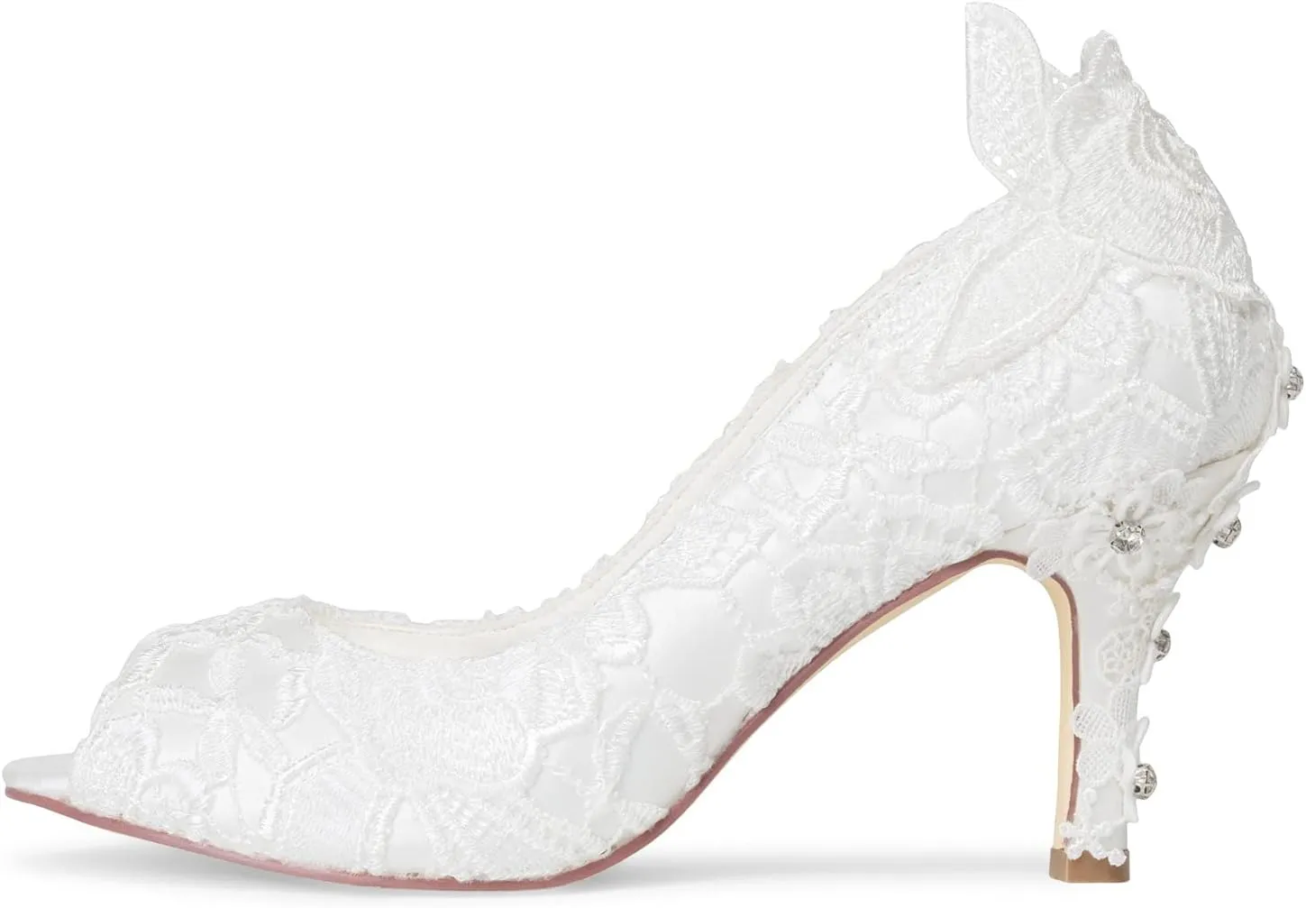 JIAJIA A31B64 Women's Bridal Shoes Peep Toe 3.14" Stiletto Heel Lace Satin Pumps Rhinestone Wedding Shoes