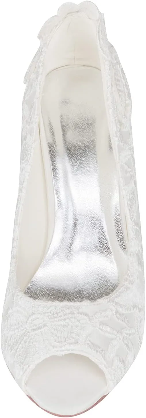 JIAJIA A31B64 Women's Bridal Shoes Peep Toe 3.14" Stiletto Heel Lace Satin Pumps Rhinestone Wedding Shoes