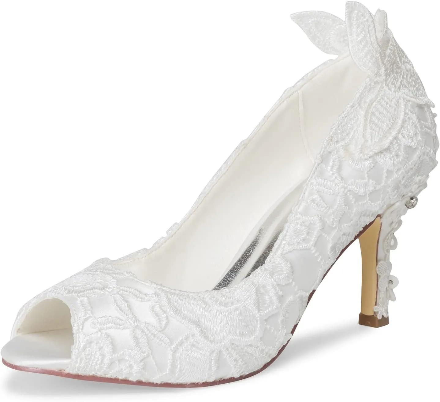 JIAJIA A31B64 Women's Bridal Shoes Peep Toe 3.14" Stiletto Heel Lace Satin Pumps Rhinestone Wedding Shoes