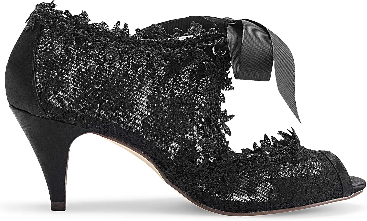 JIAJIA Women's Bridal Shoes 5949419 Peep Toe 2.6" Cone Heel Lace Satin Pumps Ribbon Tie Wedding Shoes