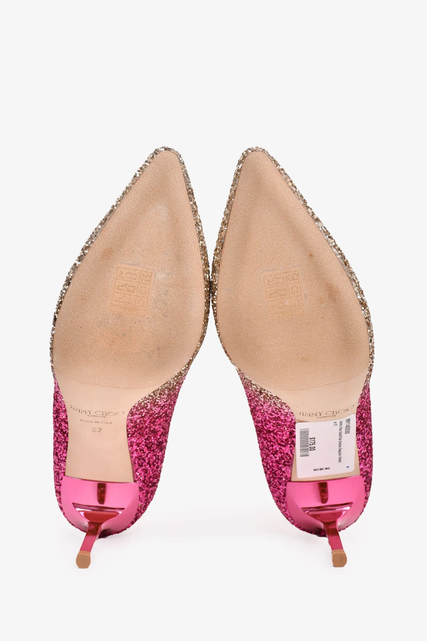 Jimmy Choo Gold/Pink Ombre Sequin Heels Size 37