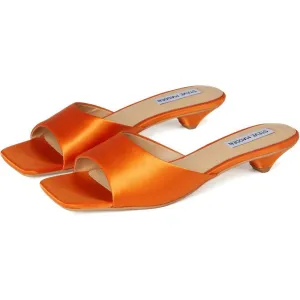 Joanie Orange Satin Kitten Heel Sandals