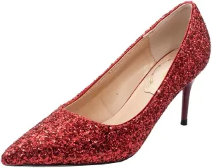JOEupin Women's Sequin Mid Heel Wedding Pumps Pointed Toe Sparkly Party Wear Glitter Bridal Shoes