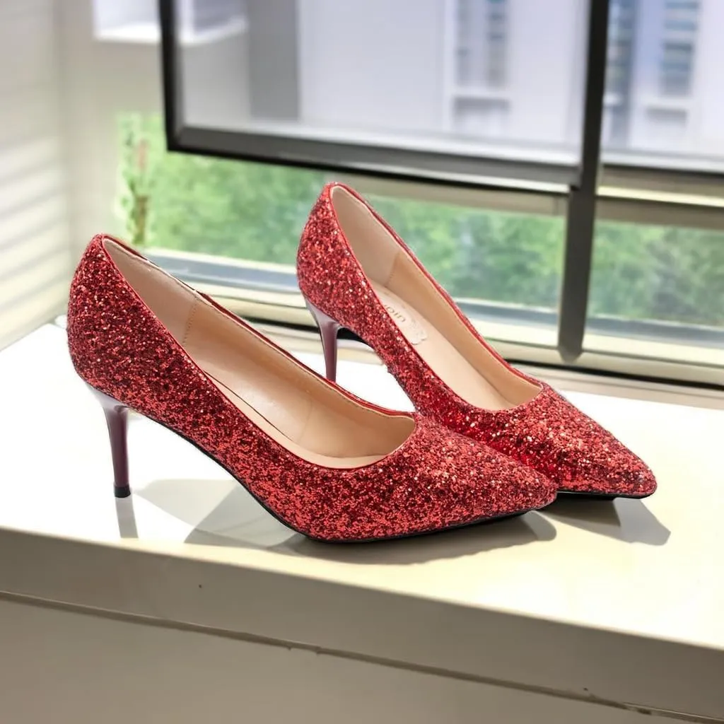 JOEupin Women's Sequin Mid Heel Wedding Pumps Pointed Toe Sparkly Party Wear Glitter Bridal Shoes