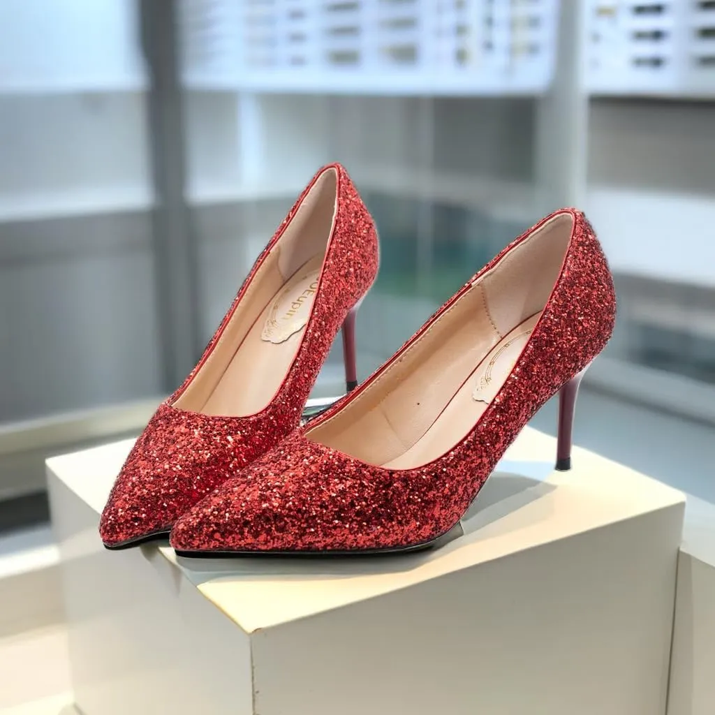 JOEupin Women's Sequin Mid Heel Wedding Pumps Pointed Toe Sparkly Party Wear Glitter Bridal Shoes