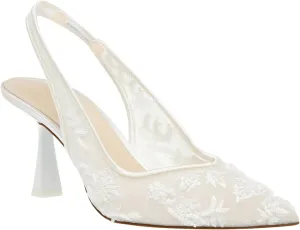 JORISTIMO Womens Slingback Kitten Heels Mesh with Beads and Sequins Embroidered Closed Pointed Toe Slip On Pumps