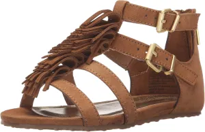 Kenneth Cole Reaction Audra Struck Fringe T-Strap Sandal (Little Kid/Big Kid), Dusty Brown, 6 M US Big Kid