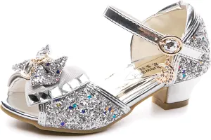 Kid Girls Glitter Wedding Sandals Sequin Party Bridesmaids Princess Crystal High Heels Shoes