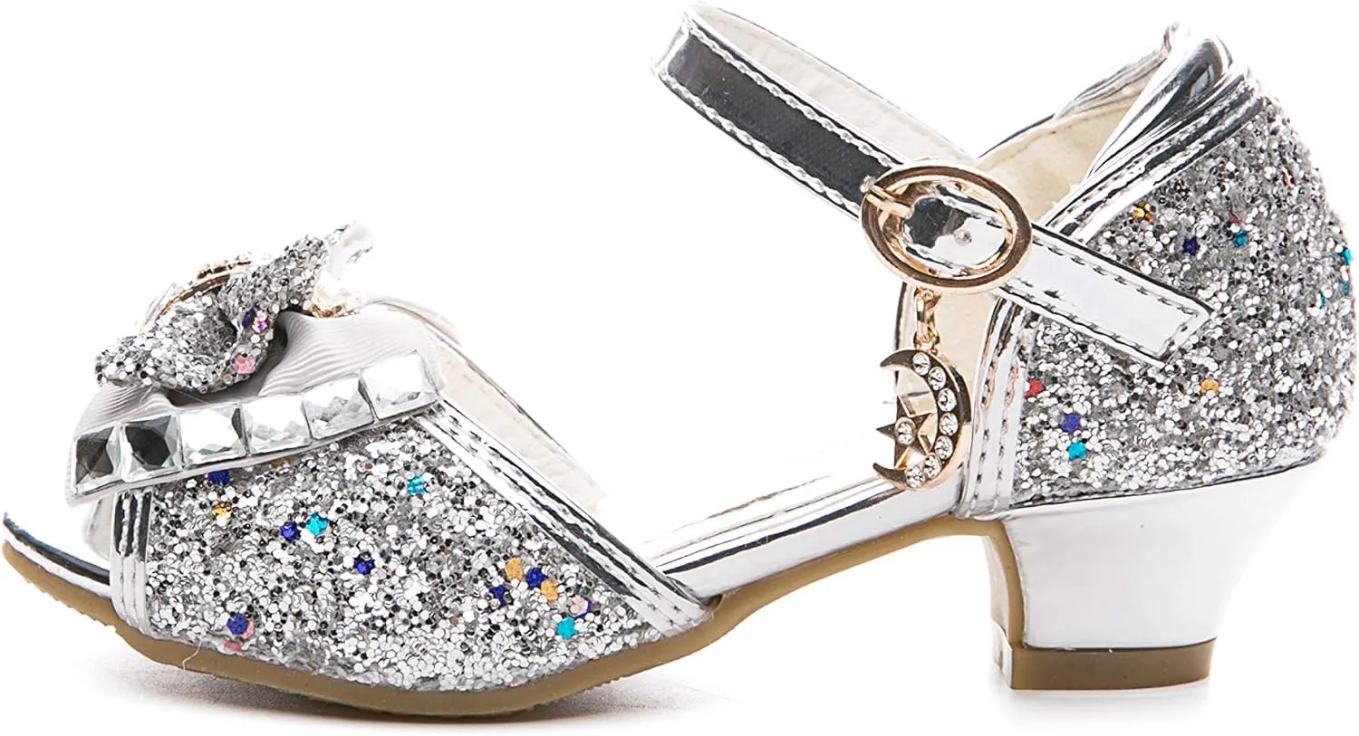 Kid Girls Glitter Wedding Sandals Sequin Party Bridesmaids Princess Crystal High Heels Shoes