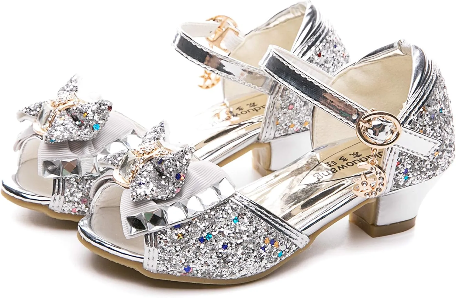 Kid Girls Glitter Wedding Sandals Sequin Party Bridesmaids Princess Crystal High Heels Shoes