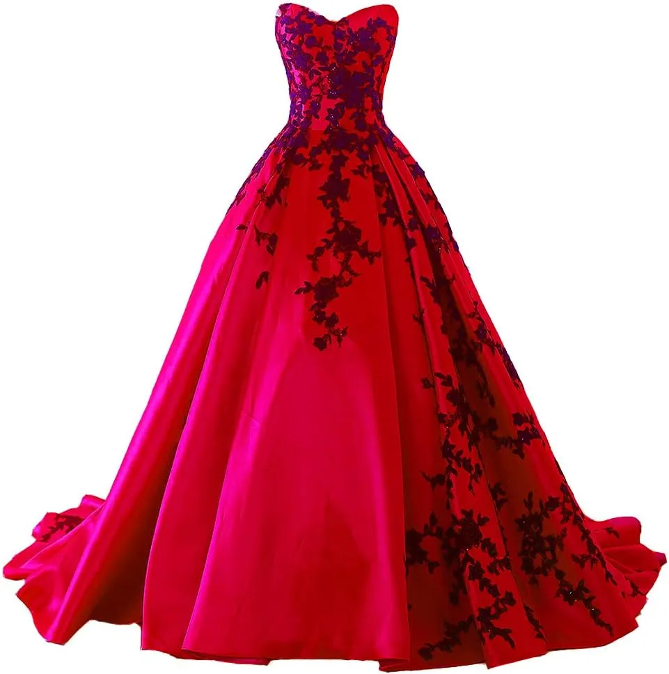 Kivary Gothic Black Satin Lace V Neck A Line Long Prom Corset Wedding Dresses