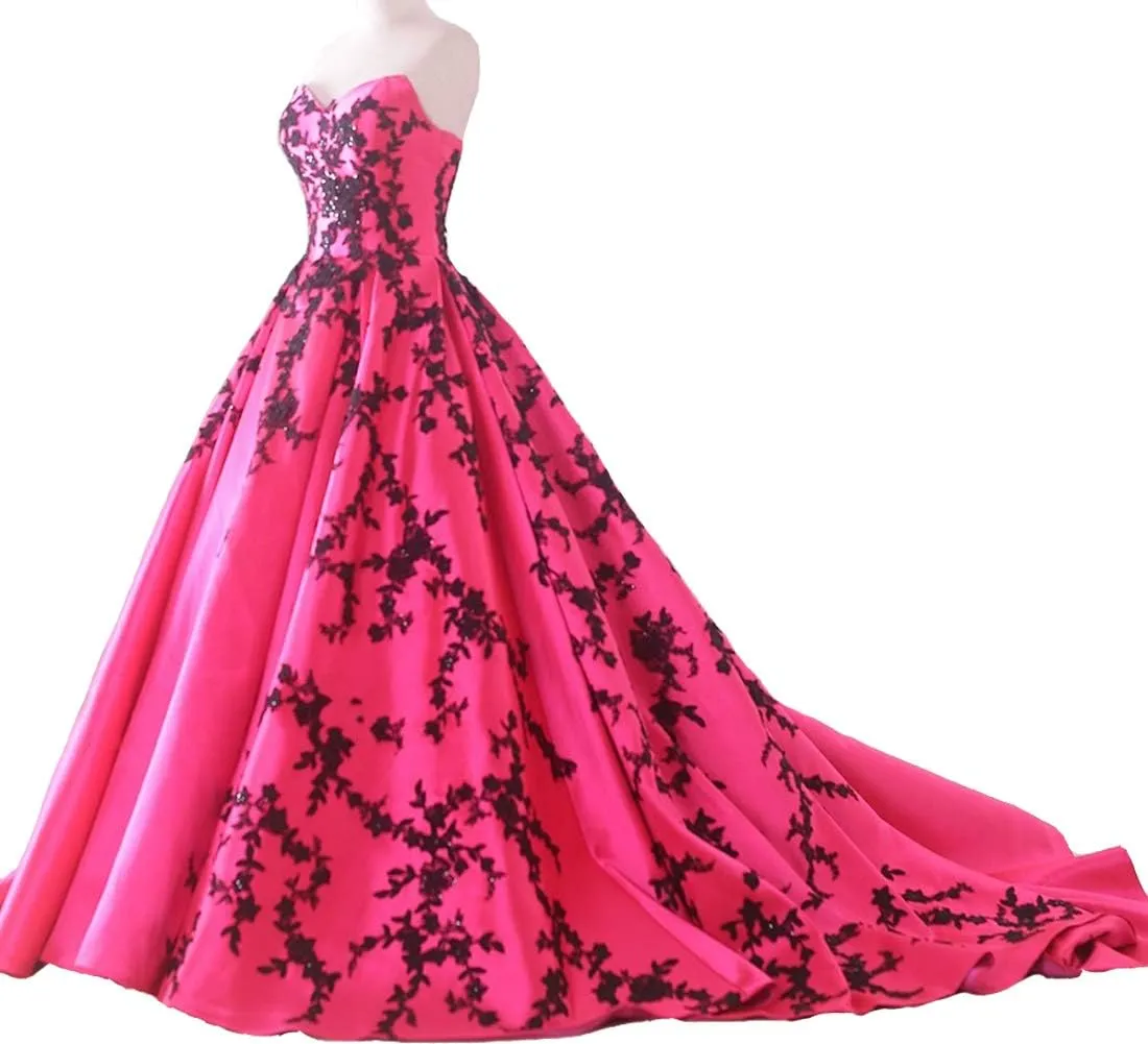 Kivary Gothic Black Satin Lace V Neck A Line Long Prom Corset Wedding Dresses