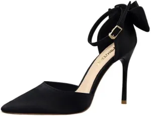 Korean version of sweet beauty shoes with thin heels, high heels, shallow mouth, pointed silk, hollow back bow, and sandals