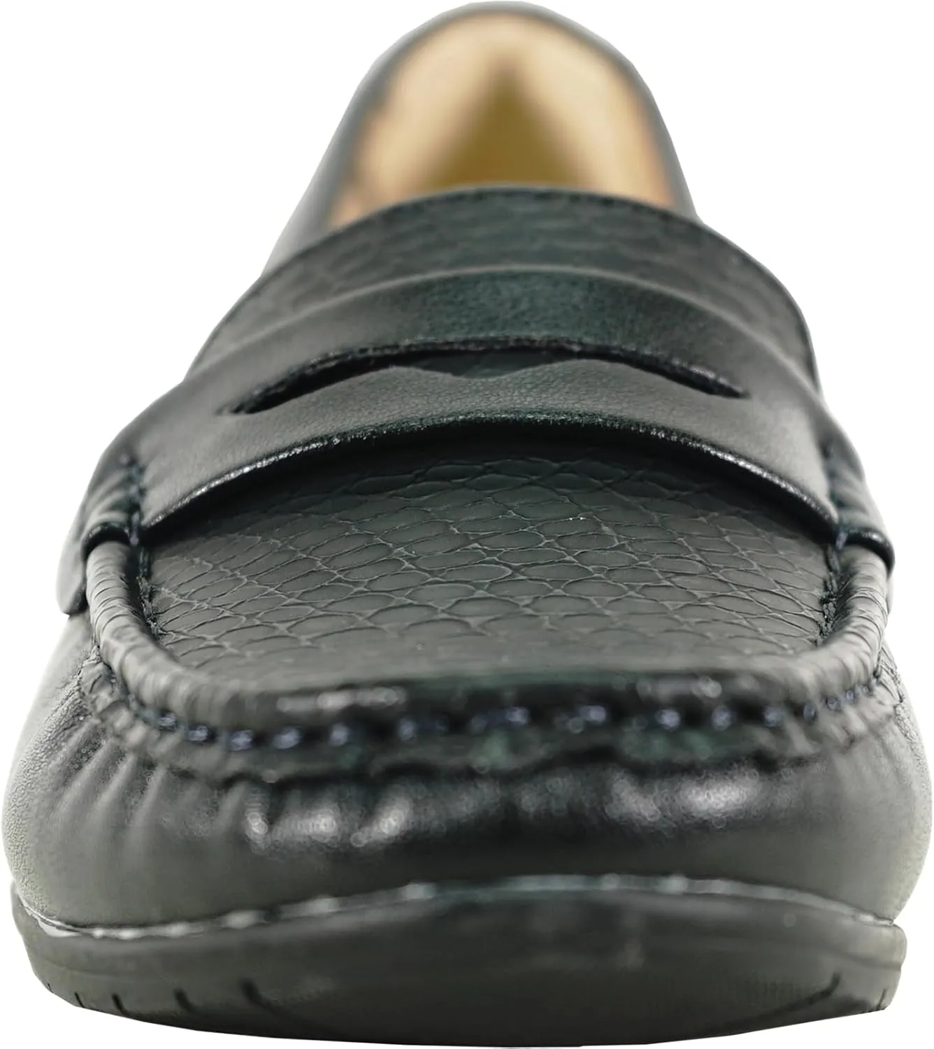KOZI Women Comfort Casual Wedge Shoe Slip-On Loafer ML Collection Round Toe Penny Loafer Removable Insole Black Champagne