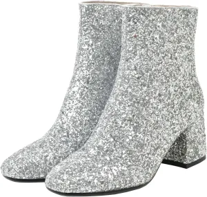 KysBloes Womens Sparkly Ankle Boots Chunky Heel Glitter Booties Closed Toe Block Heel Dress Winter Shoes