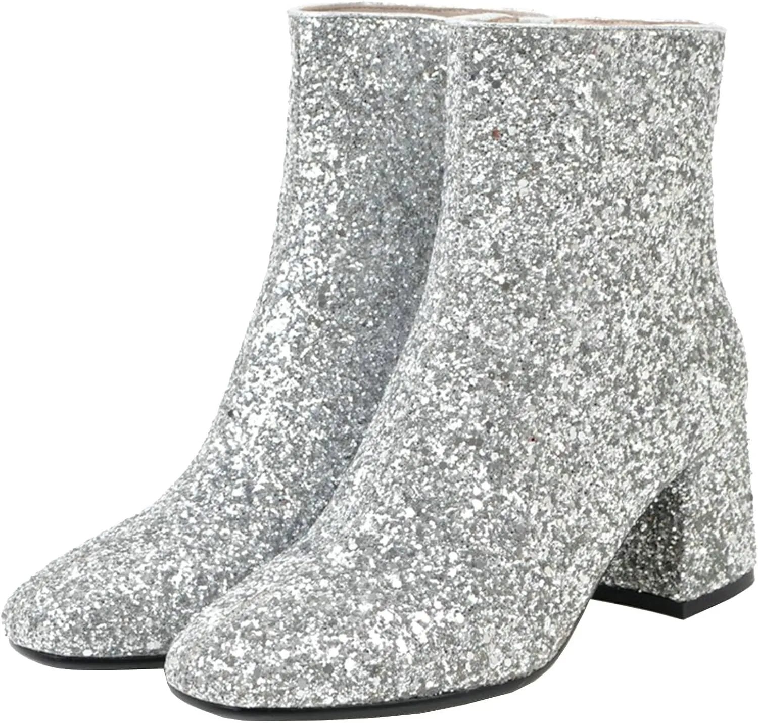 KysBloes Womens Sparkly Ankle Boots Chunky Heel Glitter Booties Closed Toe Block Heel Dress Winter Shoes
