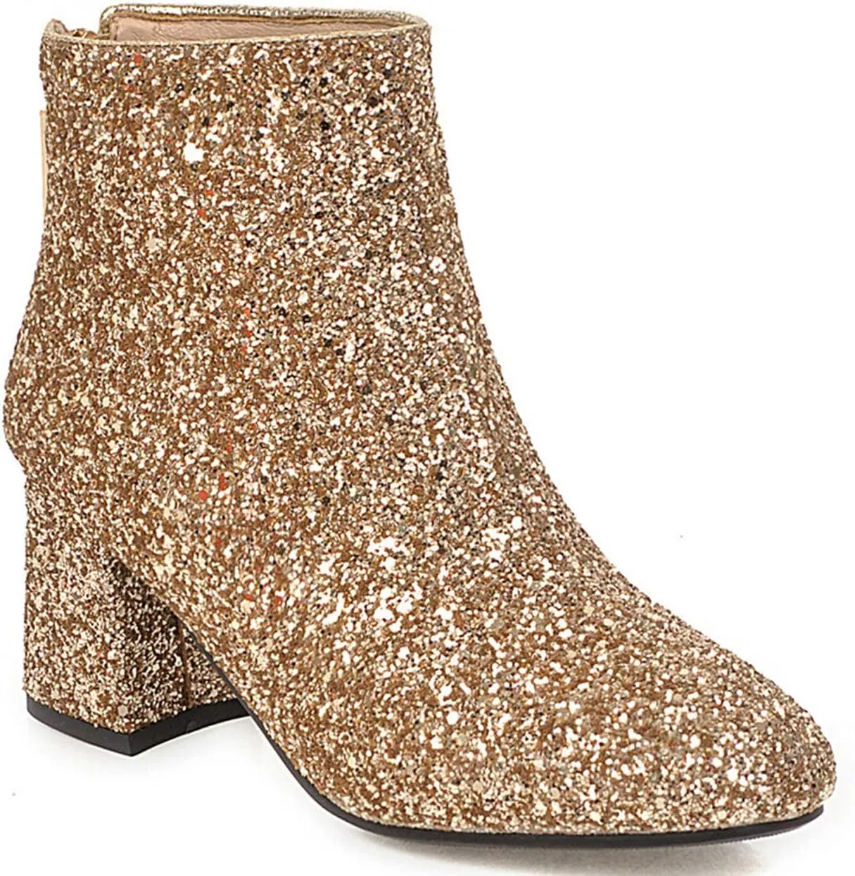 KysBloes Womens Sparkly Ankle Boots Chunky Heel Glitter Booties Closed Toe Block Heel Dress Winter Shoes